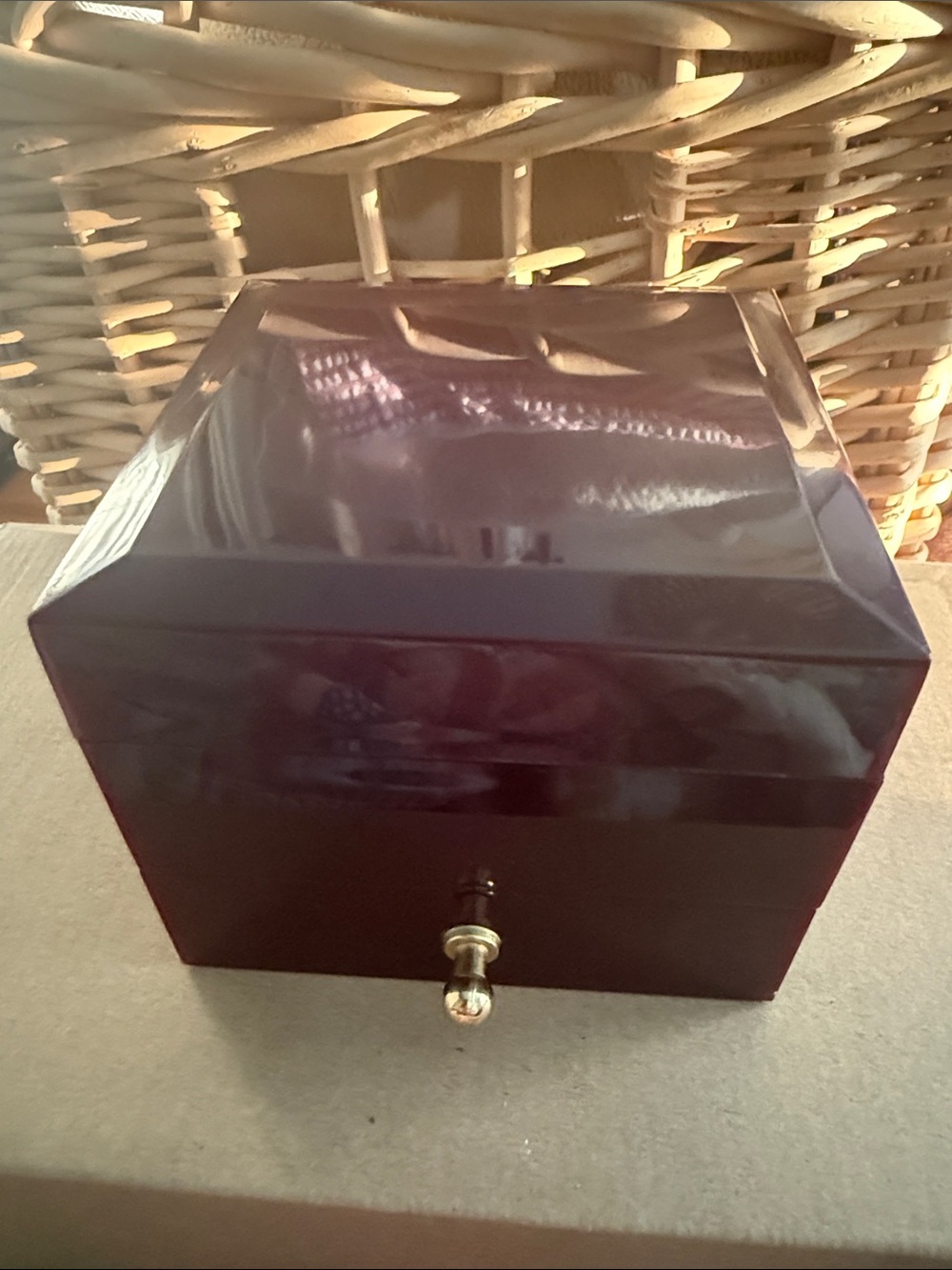 Vintage Small Faux Cherry Wood (Plastic) jewelry Box.
